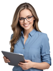 AlbedoBase_XL_beautiful_woman_in_blue_shirt_and_glasses_smilin_0__1_-removebg-preview
